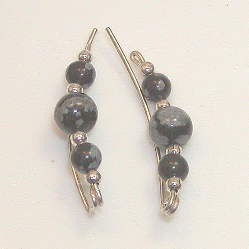 Snowflake Obsidian Sterling Silver Wire Ear Sweeps - Ear Sweep 16