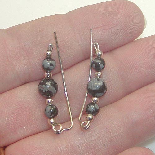 Snowflake Obsidian Sterling Silver Wire Ear Sweeps - Ear Sweep 16