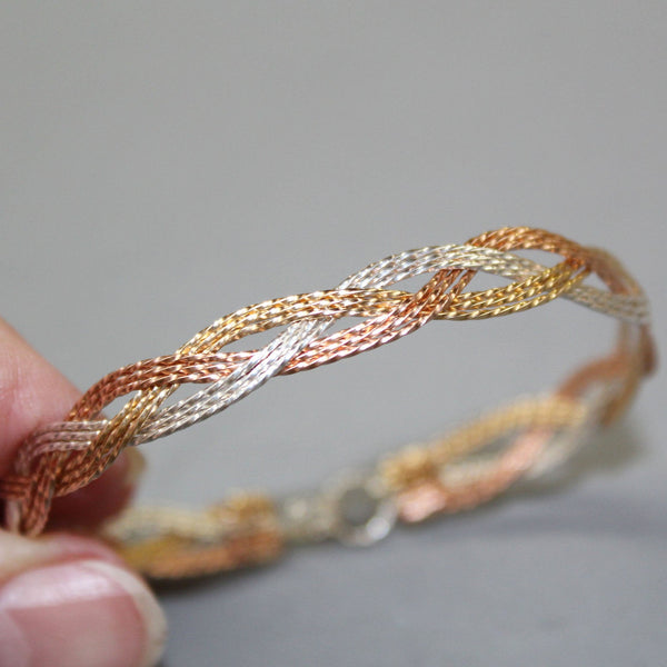 9-strand Tricolor Braid Rose Yellow & Silver Twist Wire Woven Bracelet