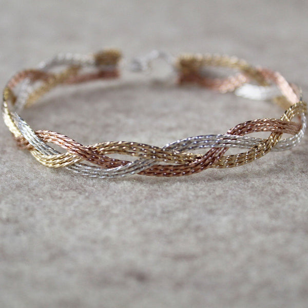 9-strand Tricolor Braid Rose Yellow & Silver Twist Wire Woven Bracelet