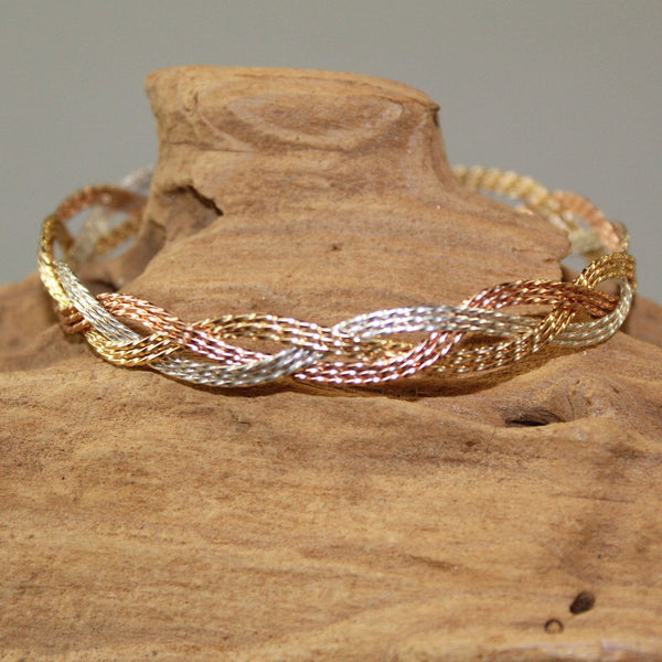 9-strand Tricolor Braid Rose Yellow & Silver Twist Wire Woven Bracelet