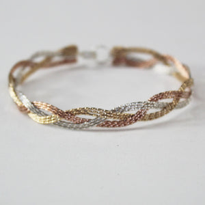 9-strand Tricolor Braid Rose Yellow & Silver Twist Wire Woven Bracelet