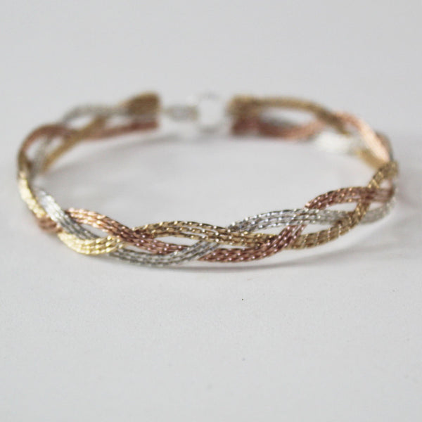 9-strand Tricolor Braid Rose Yellow & Silver Twist Wire Woven Bracelet