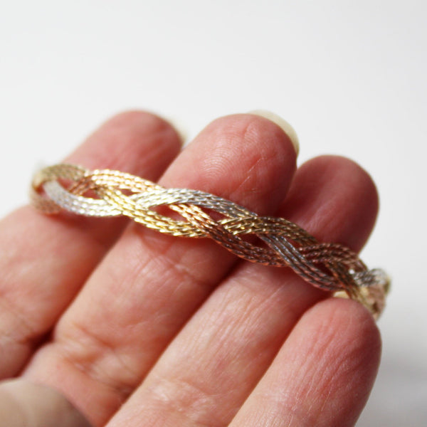 9-strand Tricolor Braid Rose Yellow & Silver Twist Wire Woven Bracelet