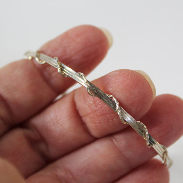 Sterling Silver Thin 4-Strand Wire Wrapped Stackable Bracelet  SSSwa