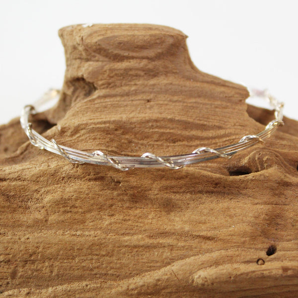 Sterling Silver Thin 4-Strand Wire Wrapped Stackable Bracelet  SSSwa