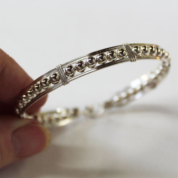 Sterling Silver Beads Wire Wrapped Stackable Bracelet