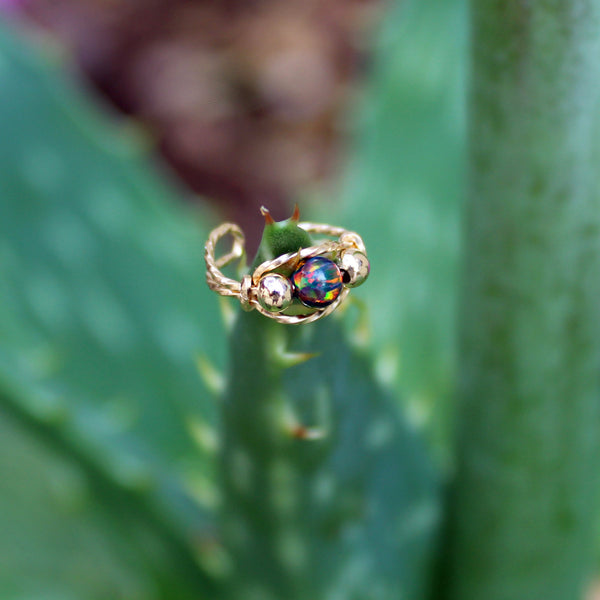 Black Opal Bead Twist Wire Ear Cuff