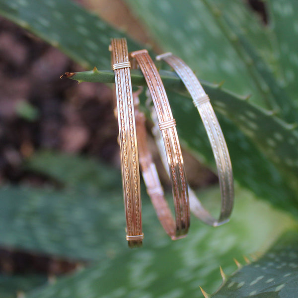 Rose Gold, Yellow Gold & Sterling Silver Wire Wrapped Stackable 3 Bracelets Set - STSSTS