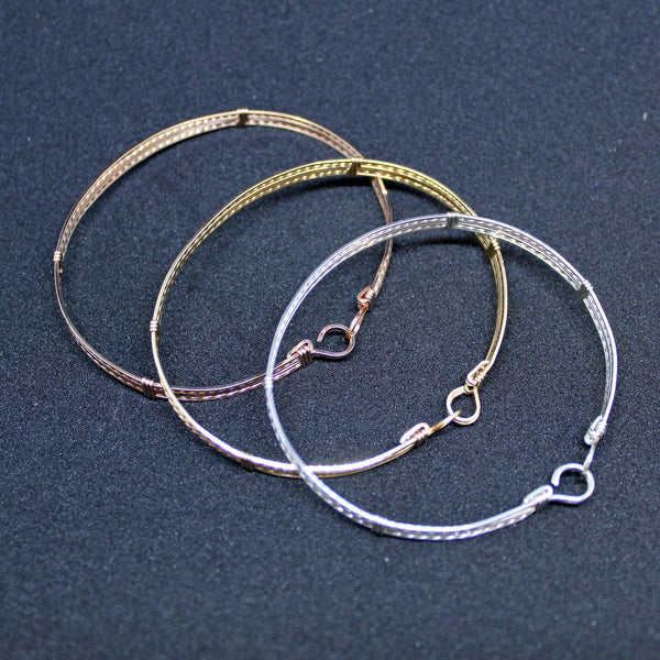 Rose Gold, Yellow Gold & Sterling Silver Wire Wrapped Stackable 3 Bracelets Set - STSSTS