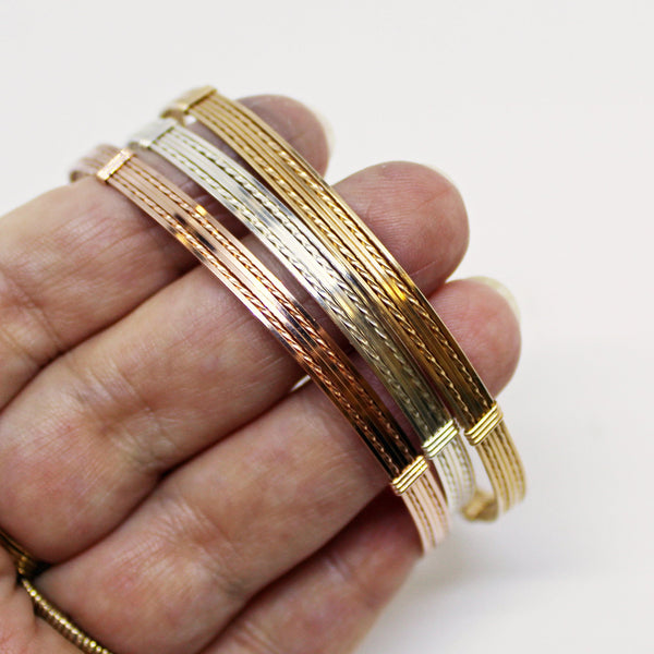Rose Gold, Yellow Gold & Sterling Silver Wire Wrapped Stackable 3 Bracelets Set - STSSTS