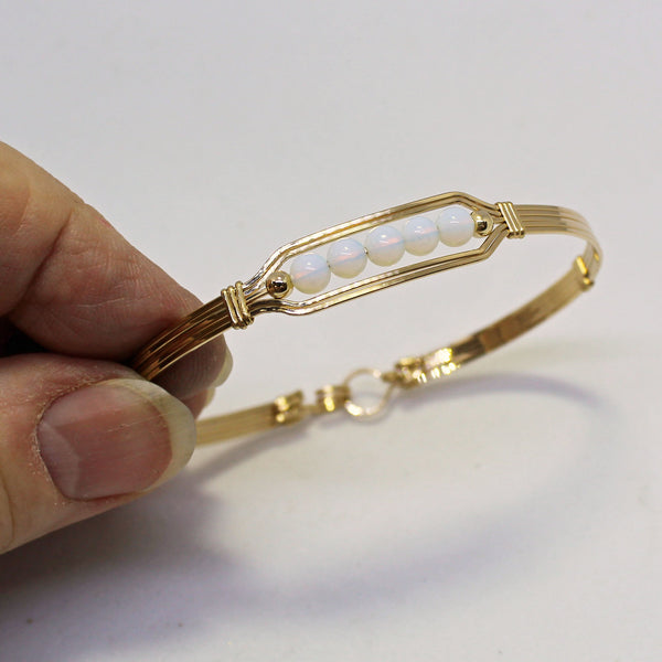 5 Little Beads Glowing Opalite Beads Gold Filled Wire Wrapped Bracelet
