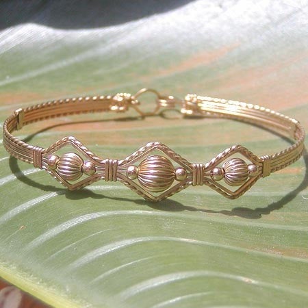 3-Bead Point Gold Filled Fluted Beads Wire Wrapped Bracelet