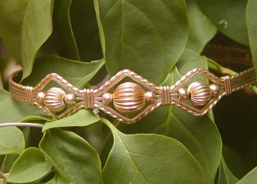 3-Bead Point Gold Filled Fluted Beads Wire Wrapped Bracelet
