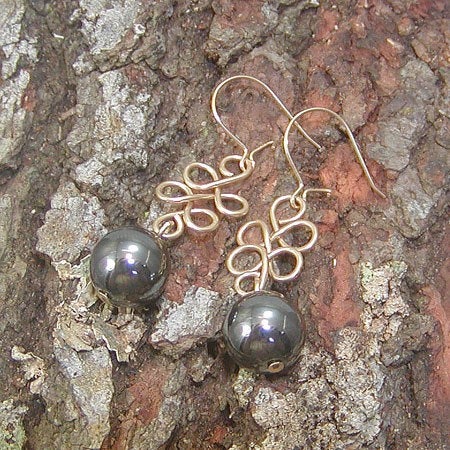 Hematite Beads Loopy Gold Wire Dangle Earrings