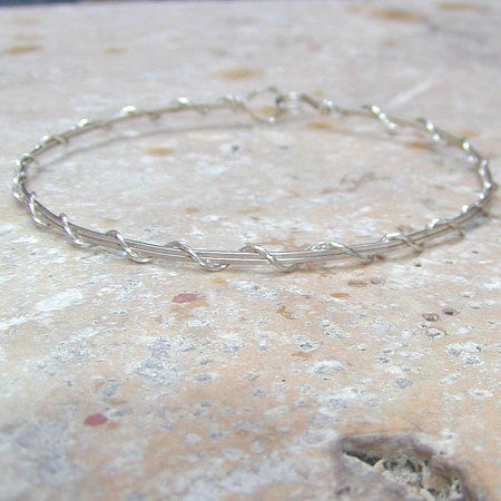 Sterling Silver Thin Wire Wrapped Stackable Bracelet  SSwa