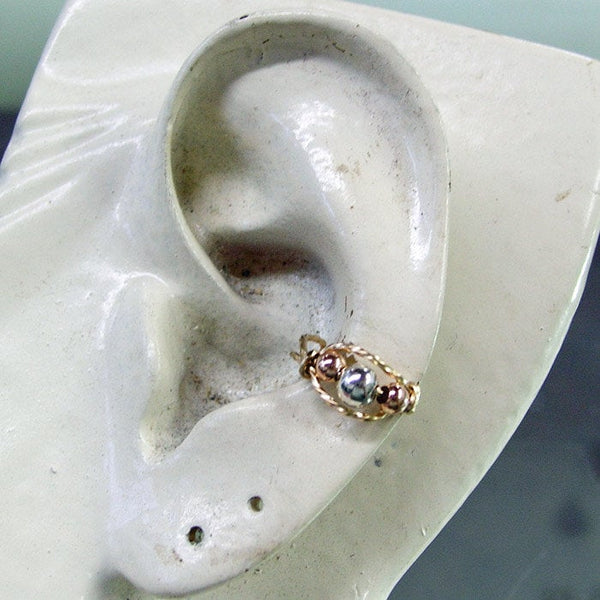 Silver & Rose Beaded Gold Filled Twist Wire Ear Cuff