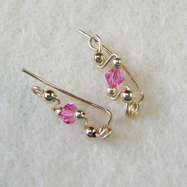 Twinkling Pink Swarovski Crystal Gold Filled Wire Ear Sweeps