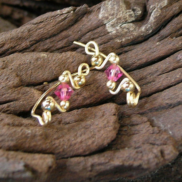Twinkling Pink Swarovski Crystal Gold Filled Wire Ear Sweeps