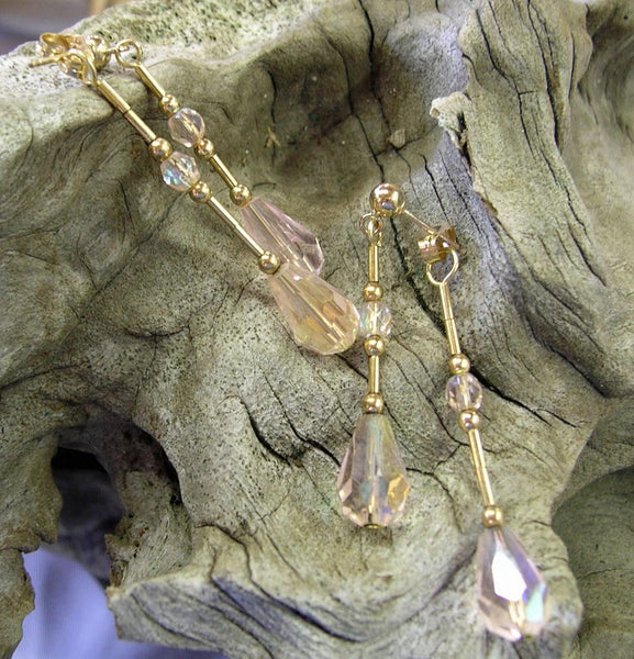 Cool Front-and-Back Pink Crystal Teardrop Dangle Earrings