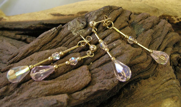 Cool Front-and-Back Pink Crystal Teardrop Dangle Earrings