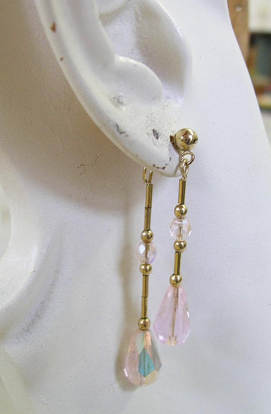 Cool Front-and-Back Pink Crystal Teardrop Dangle Earrings
