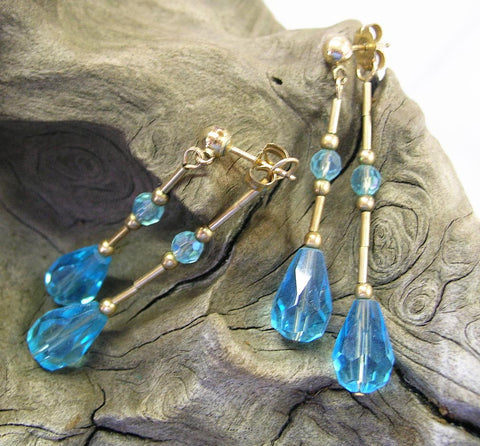 Fabulous Front-and-Back Aqua Crystal Teardrop Dangle Earrings