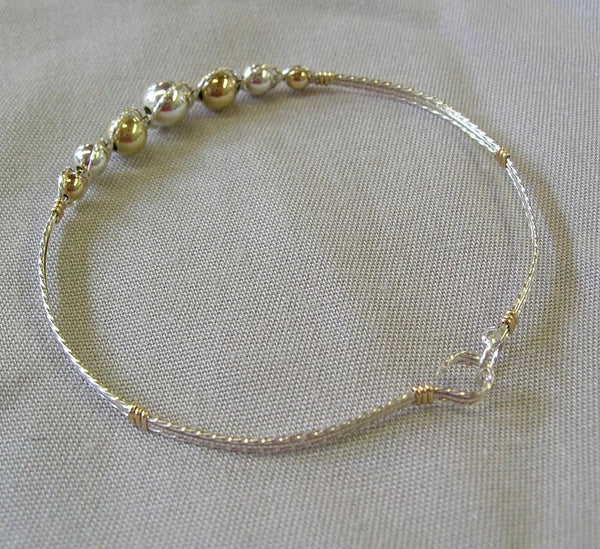 Graduated Two Tone Sterling Silver & Gold Filled Beads Wire Wrapped Bracelet