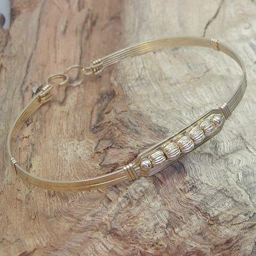 5 Little Beads Fluted Gold Filled Beads Wire Wrapped Bracelet