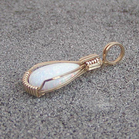 Rainbow Opal Teardrop Gold Filled Wire Wrapped Pendant - October Birthstone