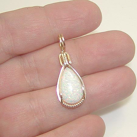 Rainbow Opal Teardrop Gold Filled Wire Wrapped Pendant - October Birthstone